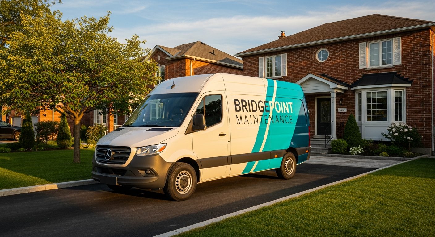 Bridgepoint Maintenance branded van parked at a residential property